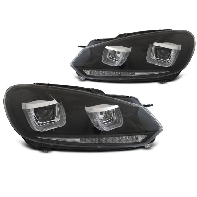 Фарове  U-LED LIGHT DRL Черни SEQ за VW GOLF 6 08-12