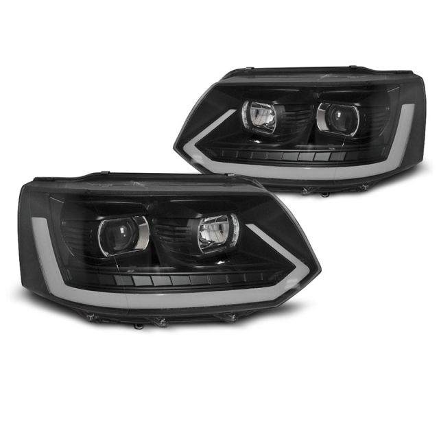 Фарове  TUBE LIGHT Черни SEQ за VW T5 2010-2015
