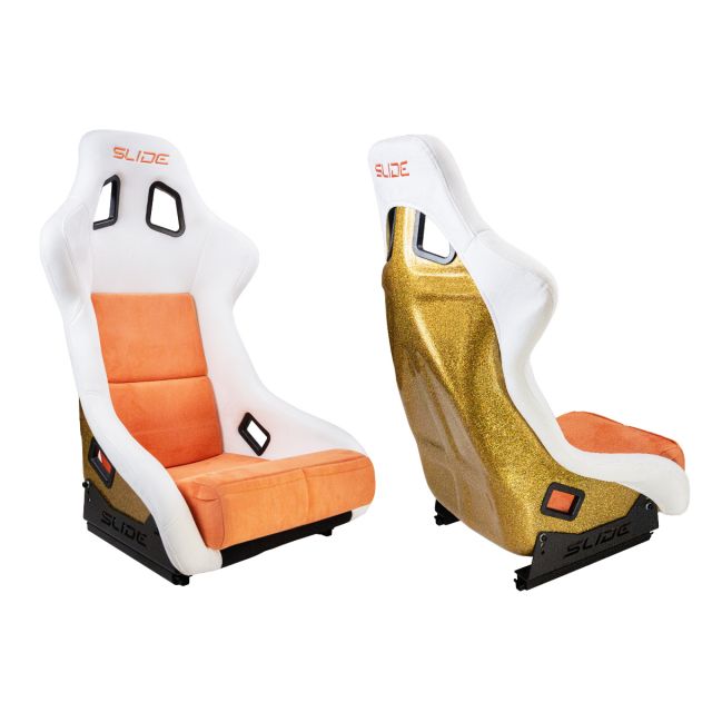 Състезателна седалка Slide - SLIDE KS2 - Бяло/оранжева алкантара с оранжев гръб
