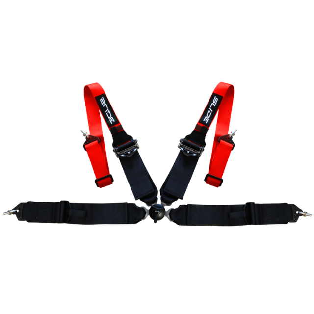 Състезателен колан Slide 4-точков 3" с бързо разкопчаване - червено/черно