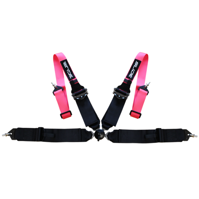 Състезателен колан Slide 4-точков 3" с бързо разкопчаване - розово/черно