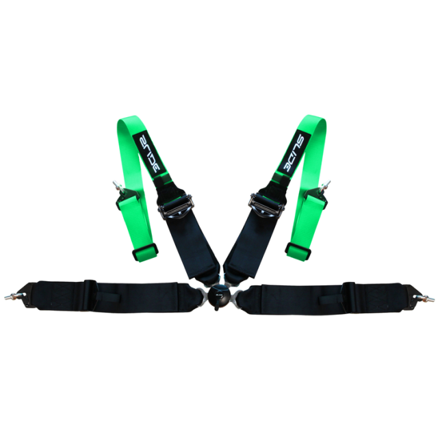 Състезателен колан Slide 4-точков 3" с бързо разкопчаване - зелено/черно