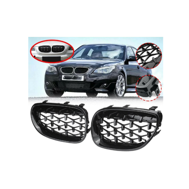 Решетки / Бъбреци за BMW 5-та Серия E60 / E61 (2003-2010) 1 Diamond Style Черен Гланц